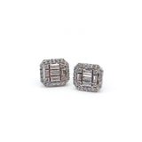Silver 2-Carat Appearance 925K Diamond Model Baguette Earrings with White Stones