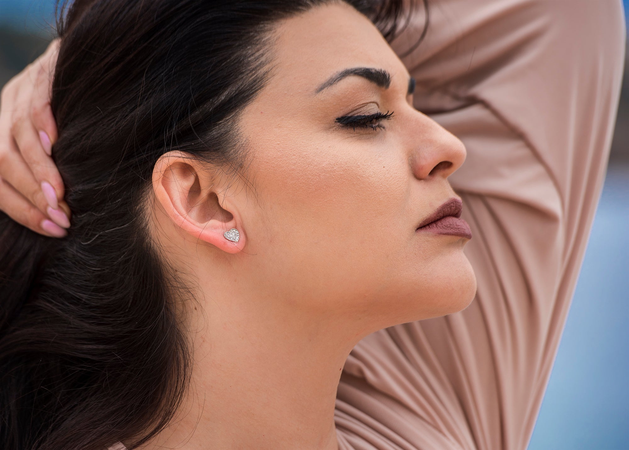 Heart Earrings – White Round 925 Rose Silver Earrings with White Stones