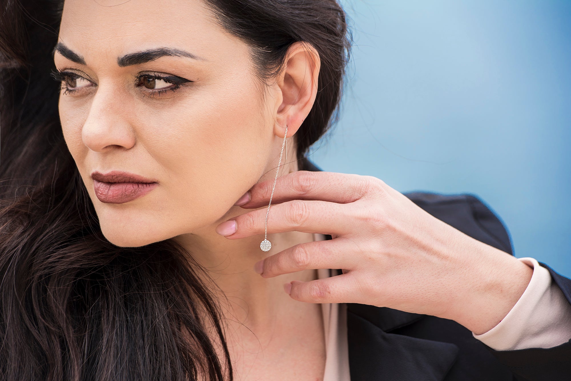 Round Stone Chain Earrings