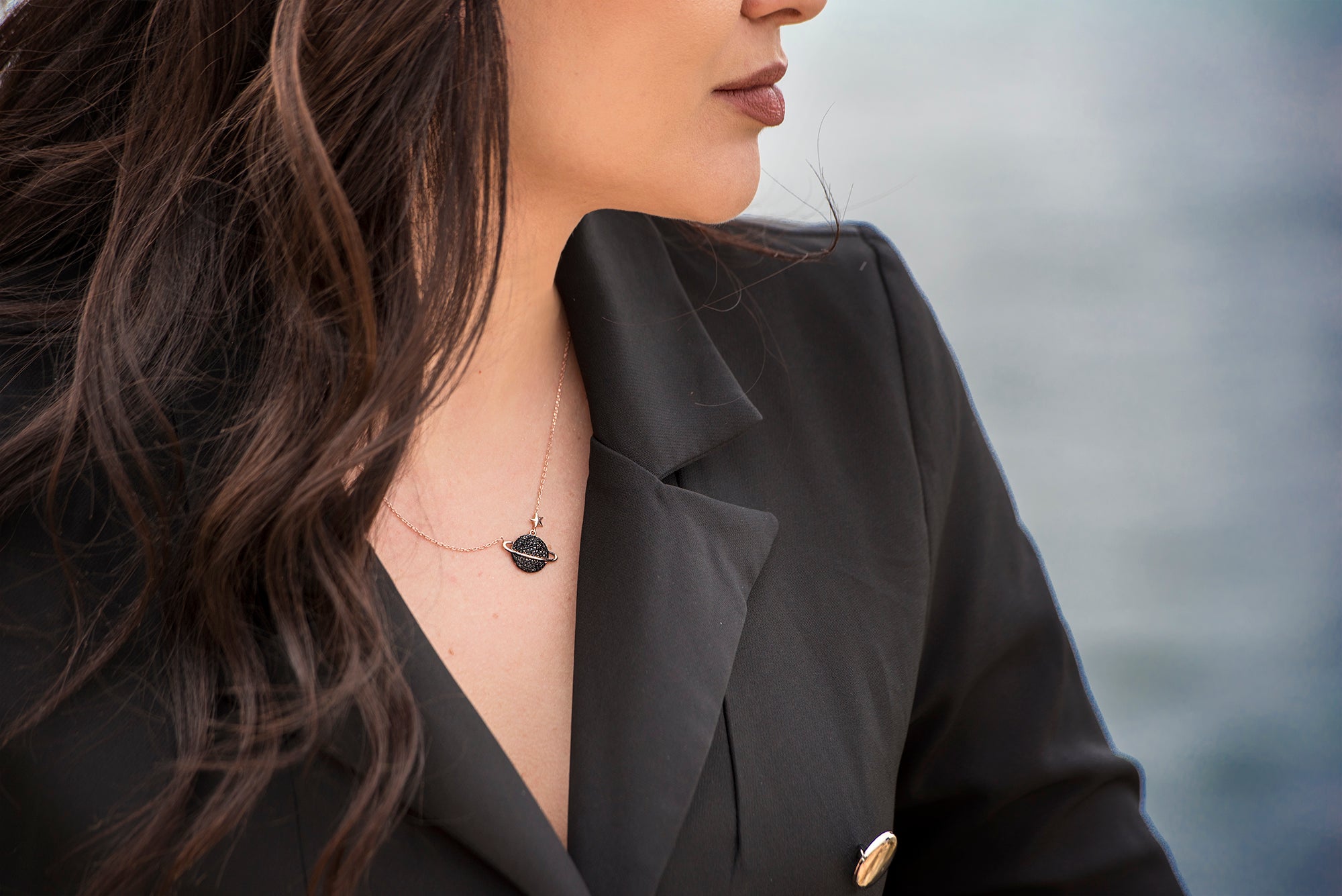 Black Stone Planet Necklace