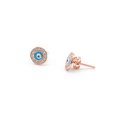 Eye Earrings – Blue Eye Bead 925K White Zircon Stone Studded Rose Silver Earrings