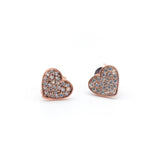 Heart Earrings – White Round 925 Rose Silver Earrings with White Stones