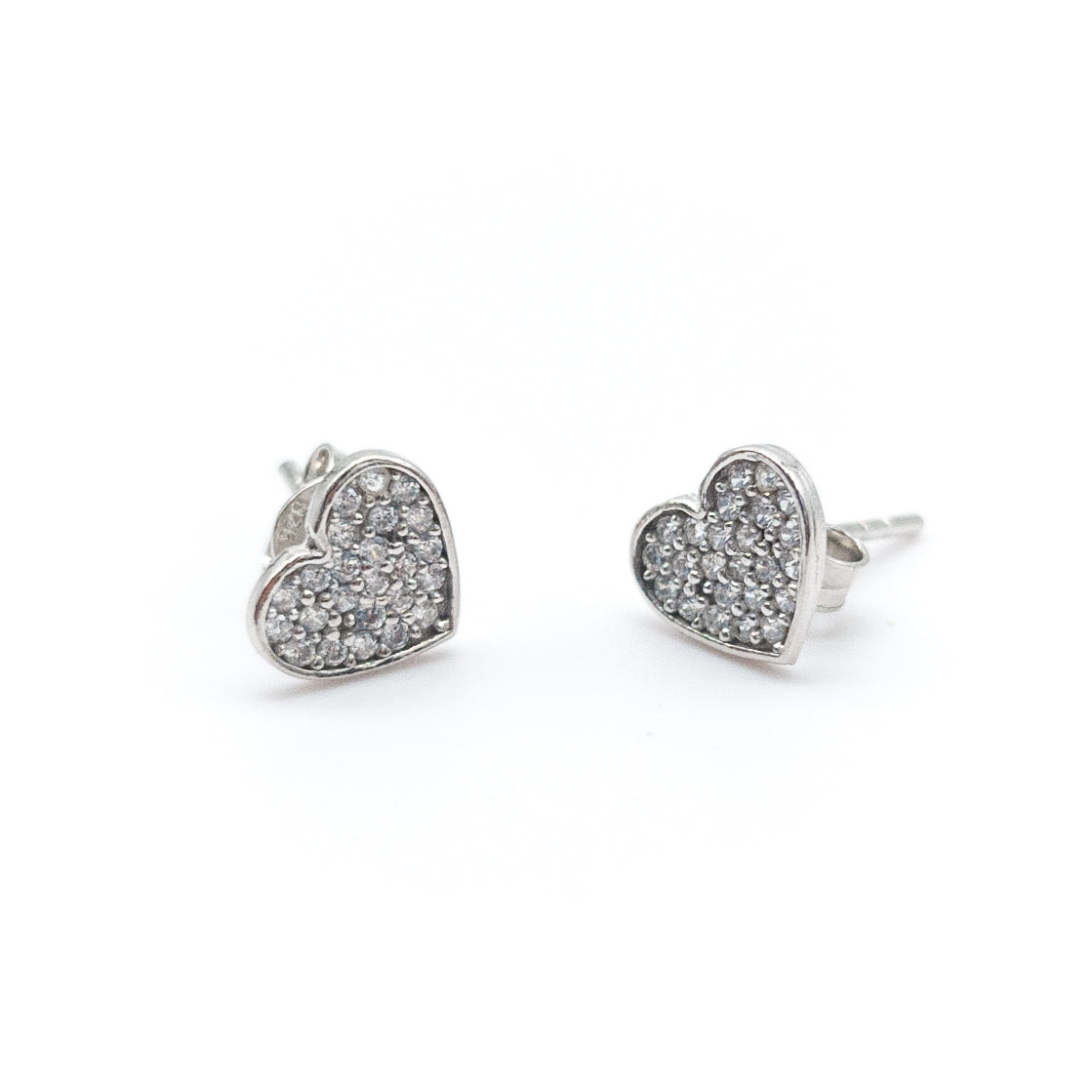 Heart Earrings – White Round 925 Sterling Silver Earrings with White Stones
