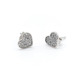 Heart Earrings – White Round 925 Sterling Silver Earrings with White Stones
