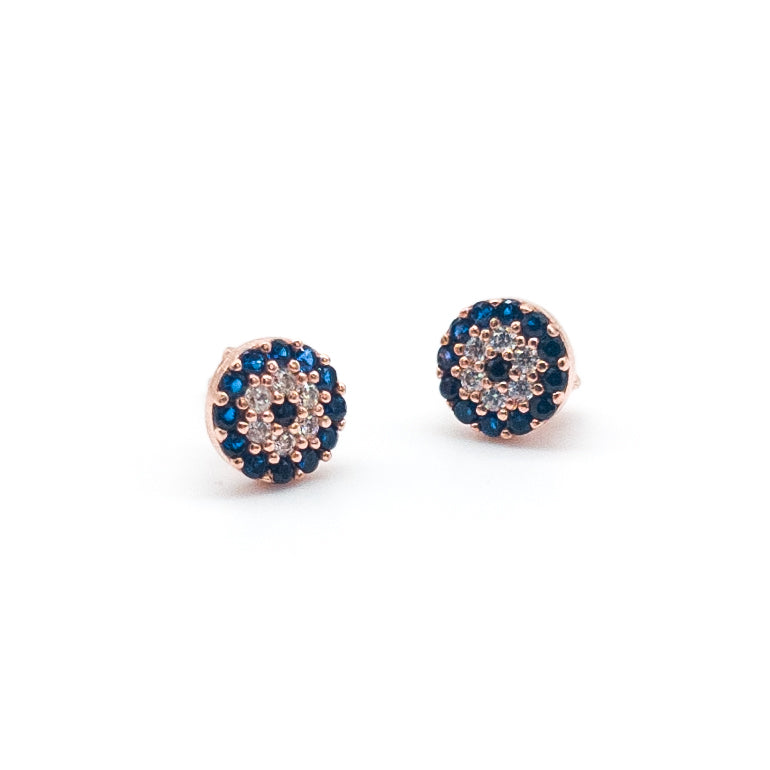 Eye Round Mini Rose Silver Earrings