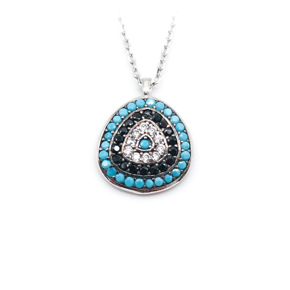 Eye Blue Oval Necklace – 925 Sterling Silver & Zircon