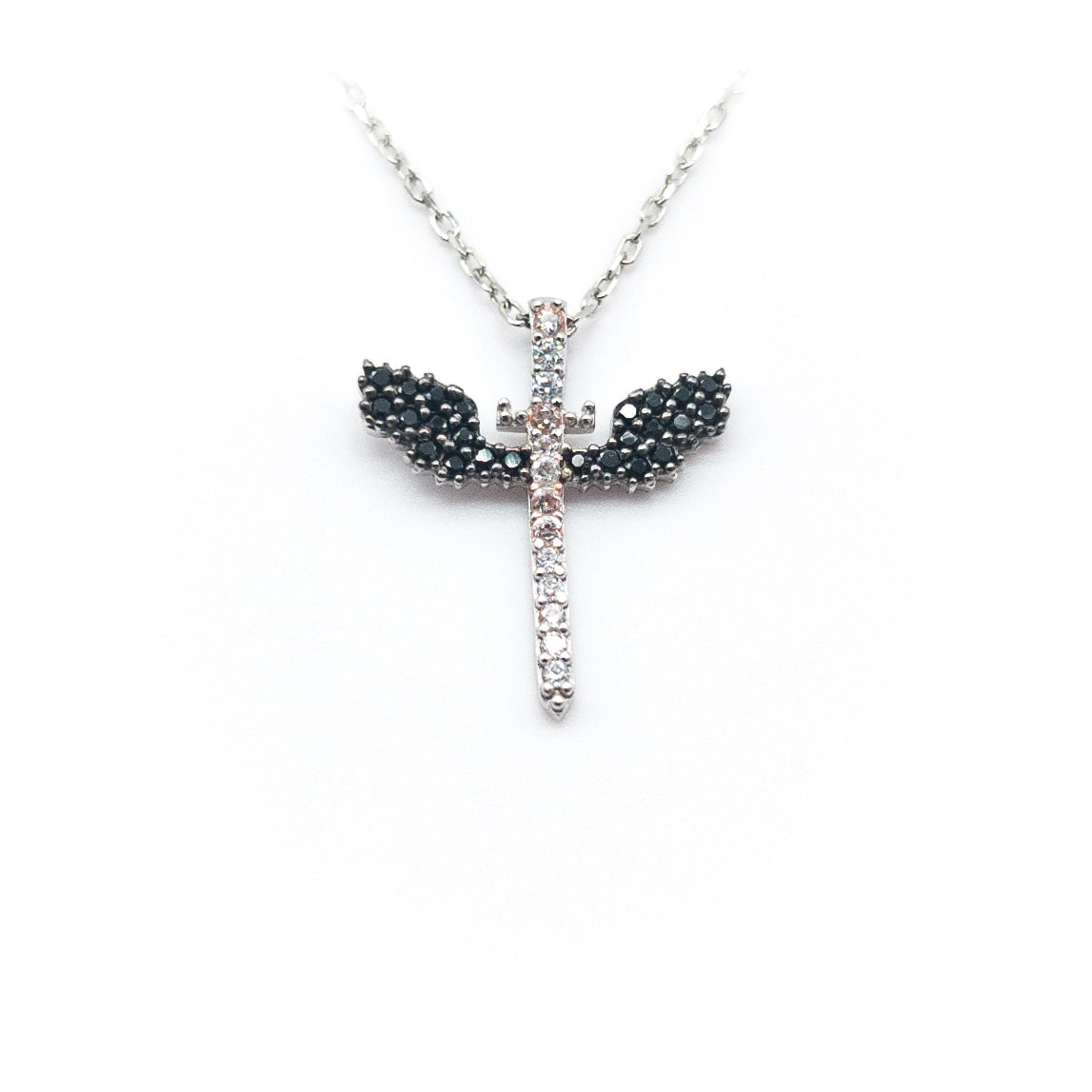Collar del Ángel de Miguel con piedras azules, blancas y negras de colores