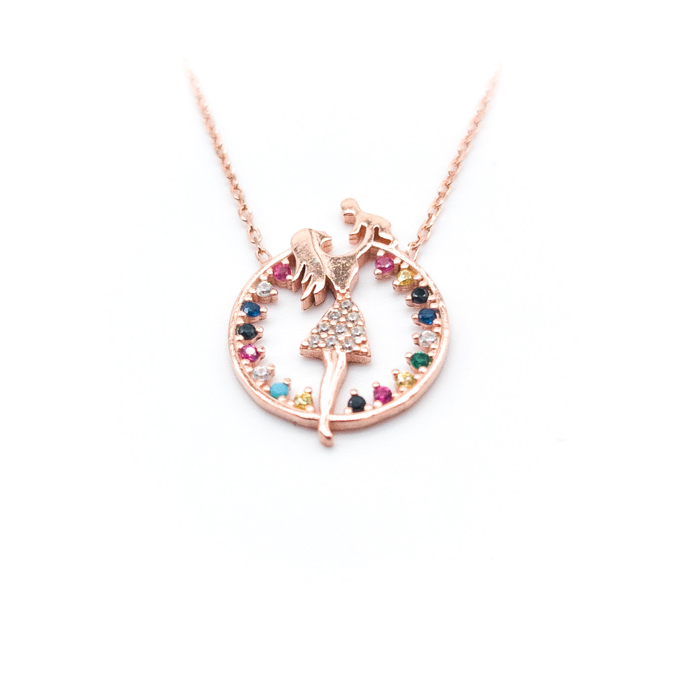 Mother & Baby Necklace with Rose-Colored Zircon Stone