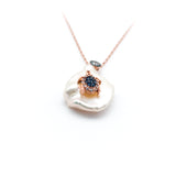 Baroque White Pearl & Blue Stone Turtle Necklace