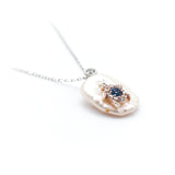 Baroque White Pearl & Blue Stone Turtle Necklace