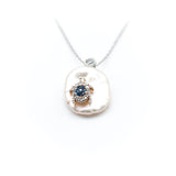 Baroque White Pearl & Blue Stone Turtle Necklace