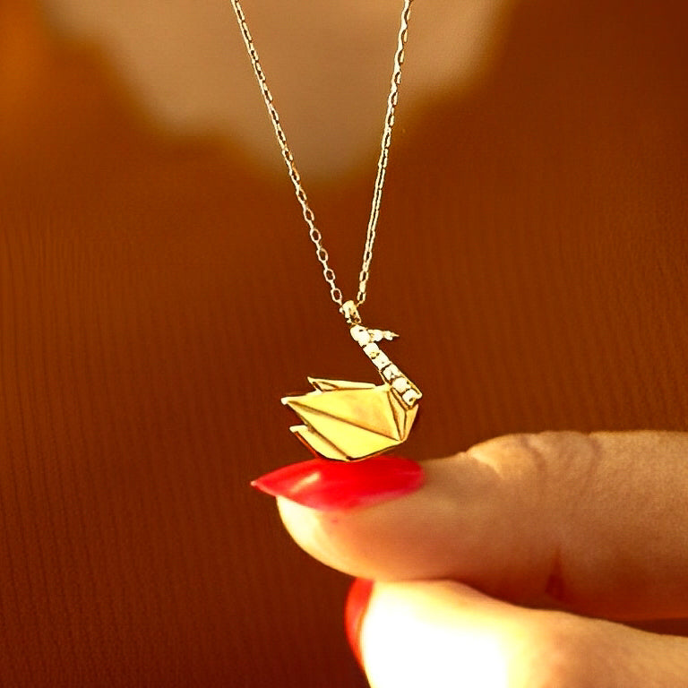 Origami Stone Swan Necklace