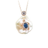 Baroque White Pearl & Blue Stone Turtle Necklace