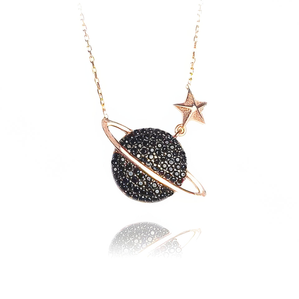 Black Stone Planet Necklace