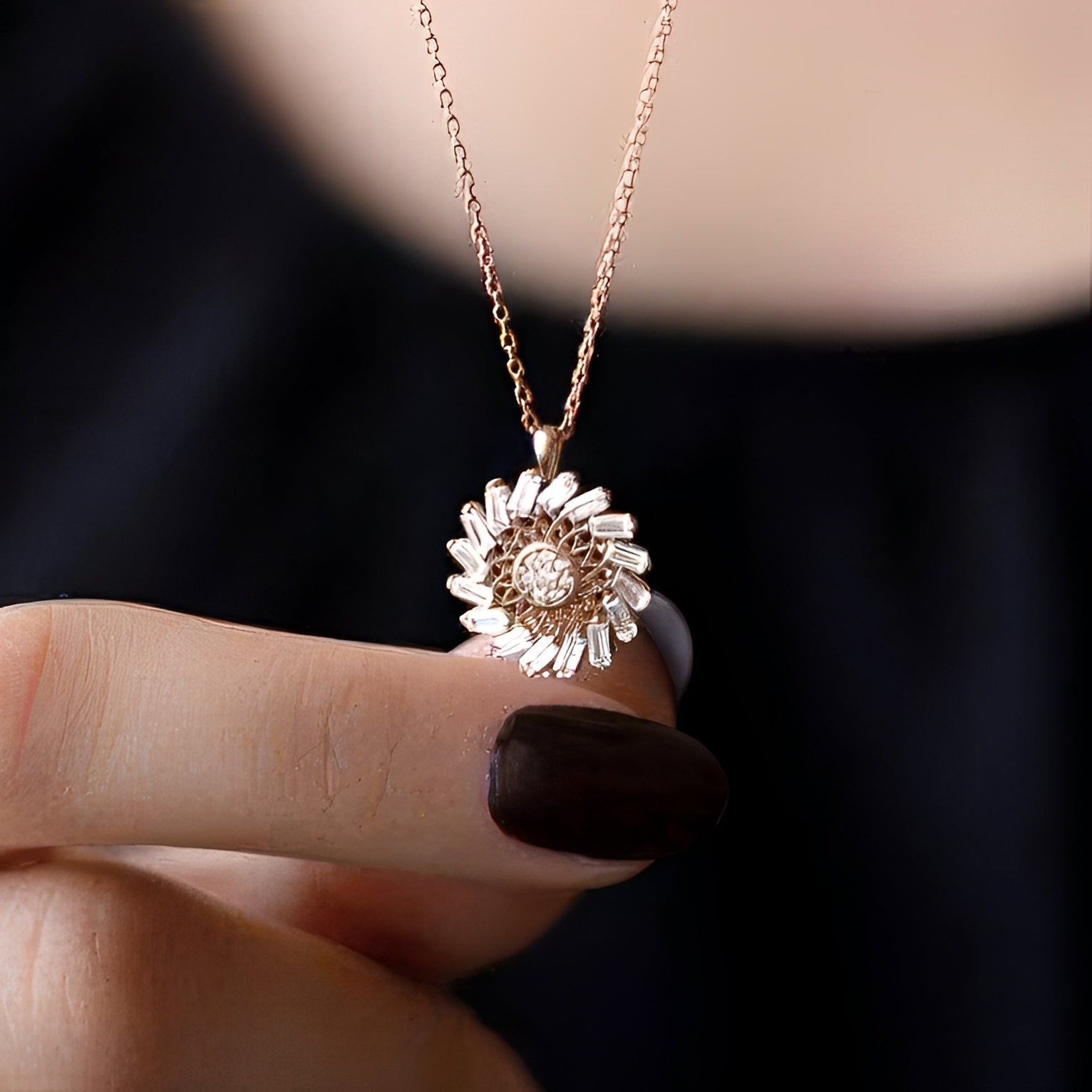 Floral White Baguette Round Necklace