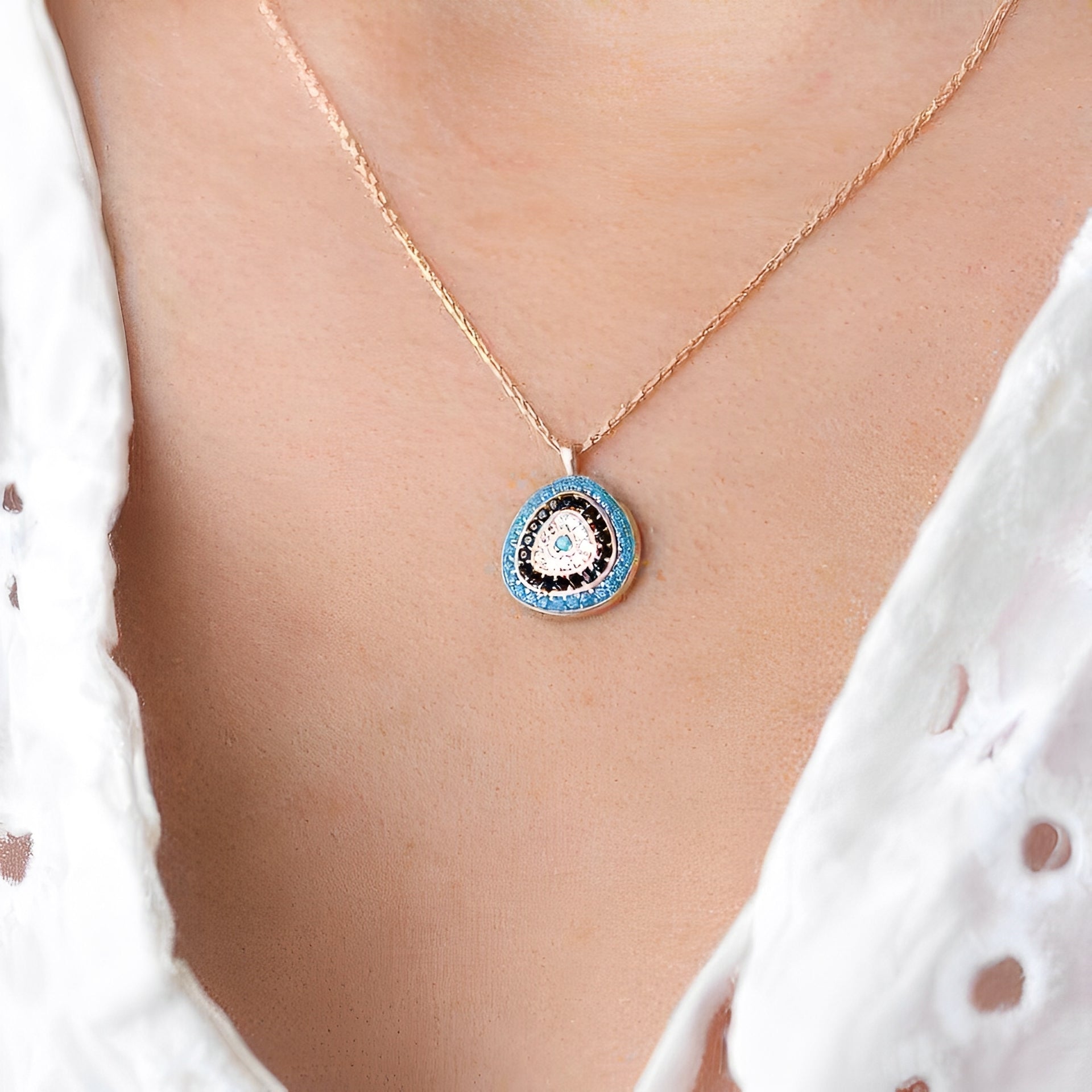 Eye Blue Oval Necklace – 925 Sterling Silver & Zircon