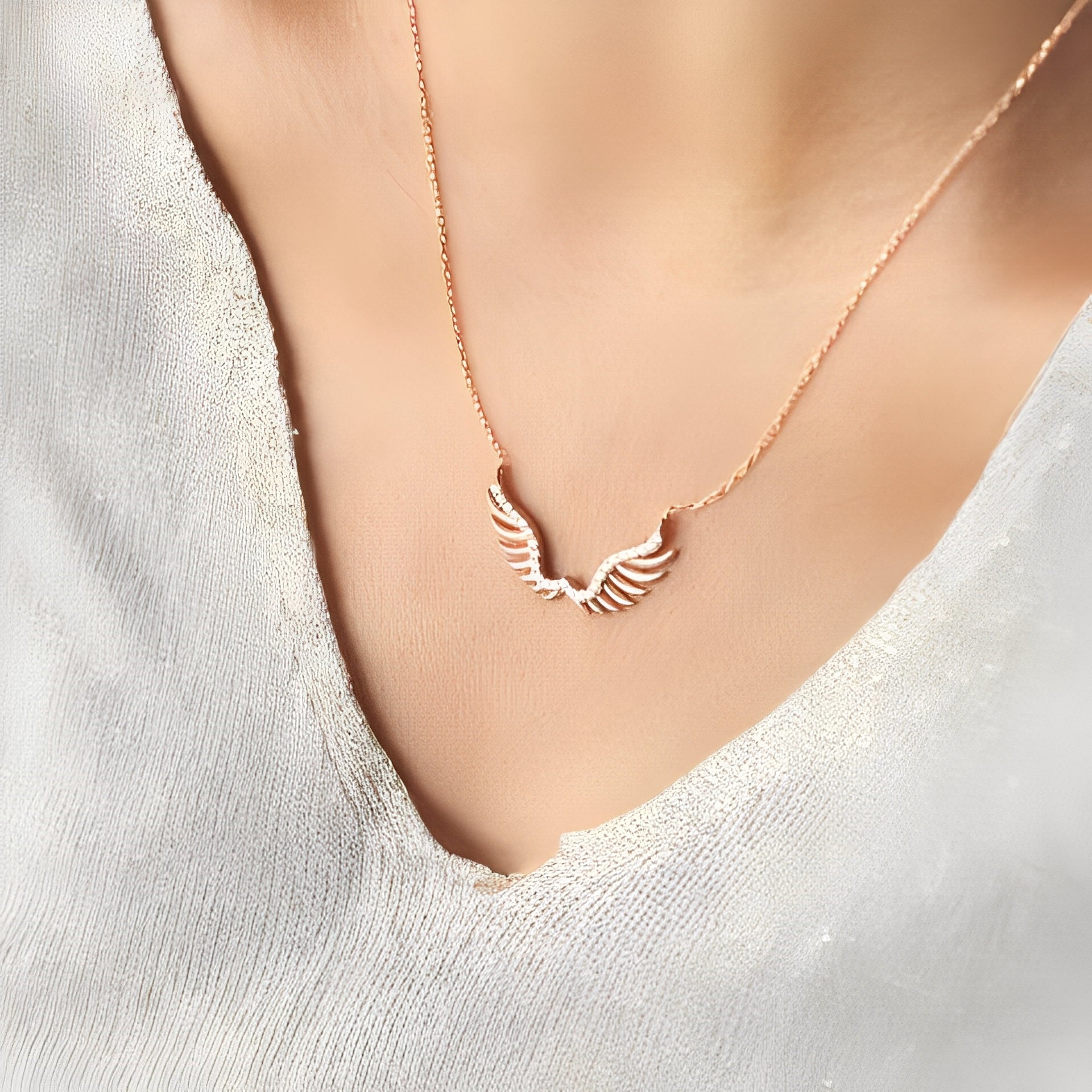 Angel Wing White Stone Necklace