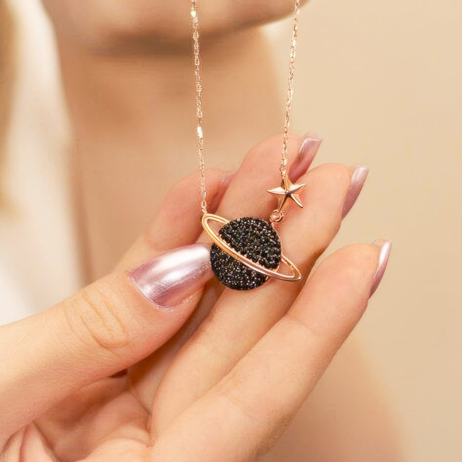 Black Stone Planet Necklace
