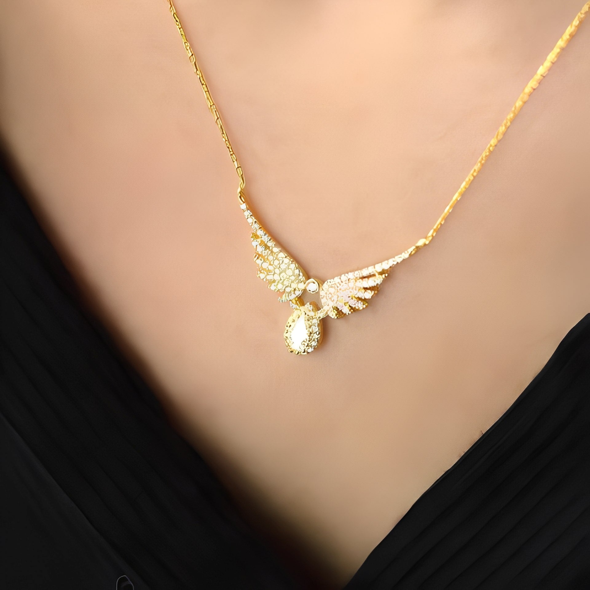 Solitaire Michael Angel Wing Necklace