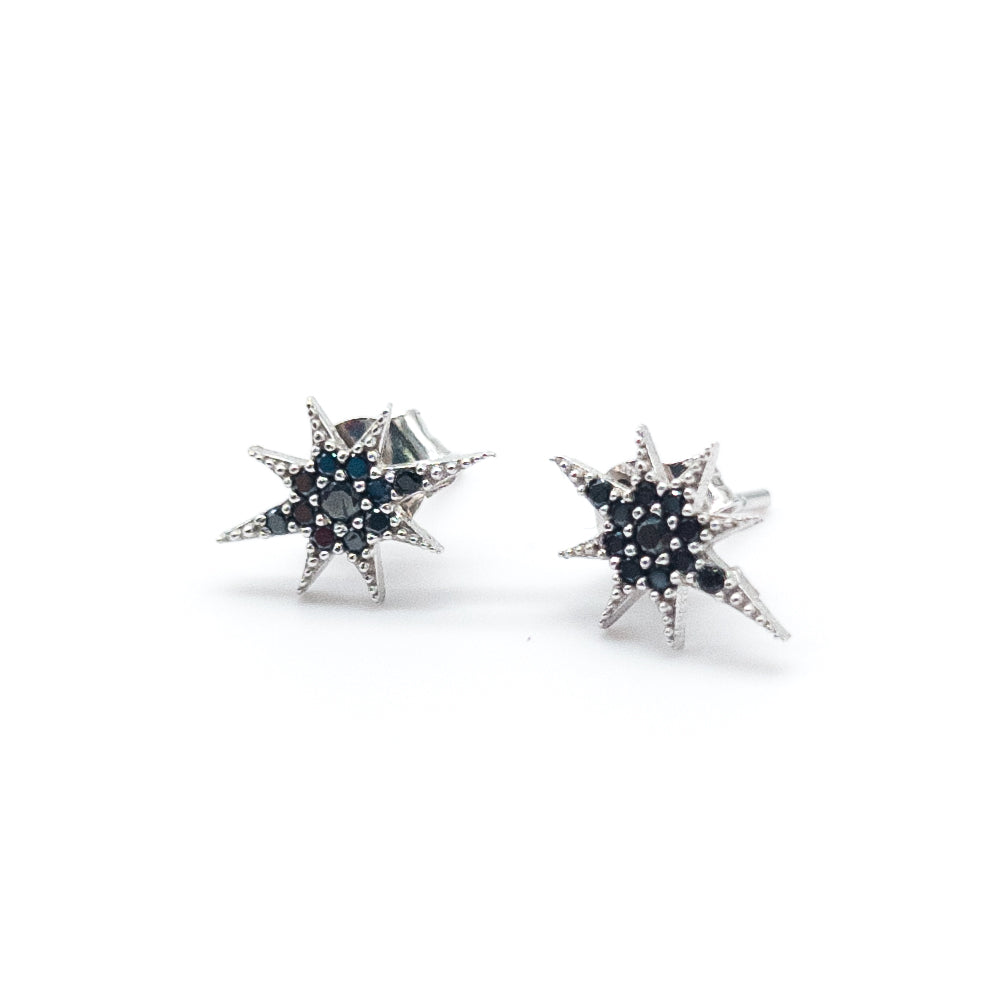 Black Stone Polar Star Silver Earrings