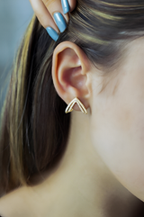 Triangle Double White Round Stone 925 Sterling Silver Cartilage Ear cuff