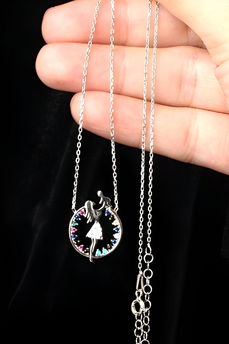 Mother & Baby Necklace with Rose-Colored Zircon Stone